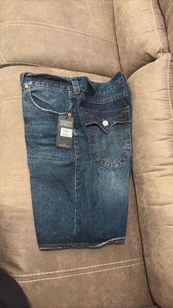 New True Religion Bobby Super T Flap Denim Shorts Size 34 NWT