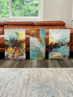 Set of 3 Modern Abstract Canvas Wall Art Paintings
