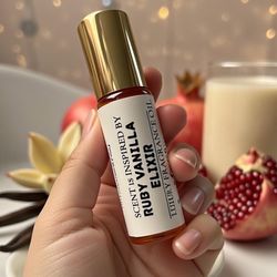 Ruby Vanilla Elixir Perfume Oil - 10ml Jewel-Toned Pomegranate Musk Indulgence, Handcrafted Gourmand   Unlock the bottle and release a cascade of liqu