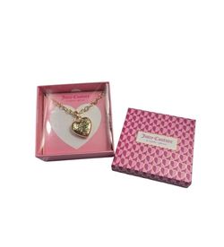 Juicy Couture Gold Tone Solid Heart Necklace With Sparkling Stones New In Box