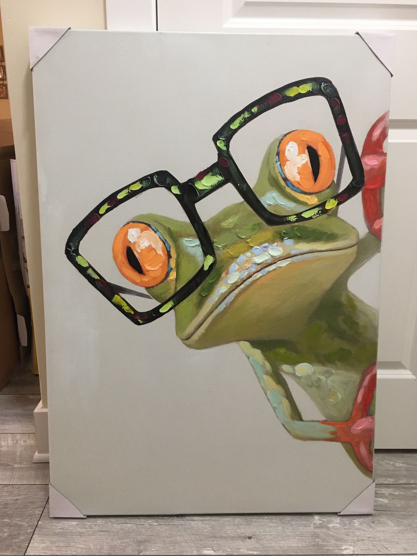 New- Peeking Frog" 28-Inch x 40-Inch Canvas Wall Art.