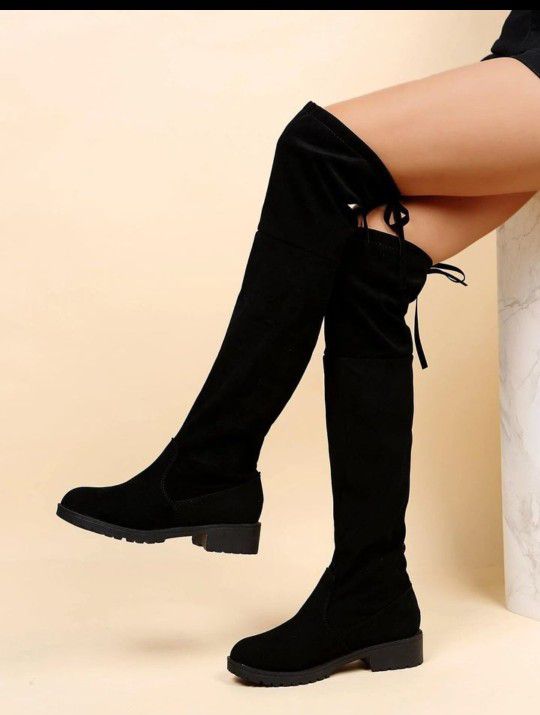 New Suede Over Knee  Black Boots