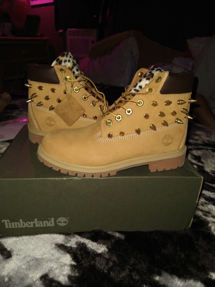 Timberland boots custom made spiked leopard boots