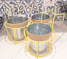 Galvanized pots with metal hangers
