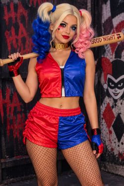 Harley Quinn Costume Set wig and outfit  new  sz M   halloween new