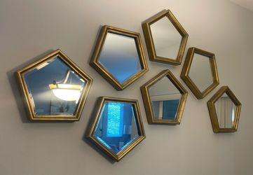 Set of 7 Modern Pentagon Wall Mirrors – 15” Each – Geometric Decor