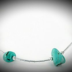 Blue turquoise nugget sterling liquid silver station necklace