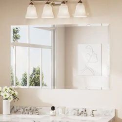 Large Frameless Beveled Wall Mirror