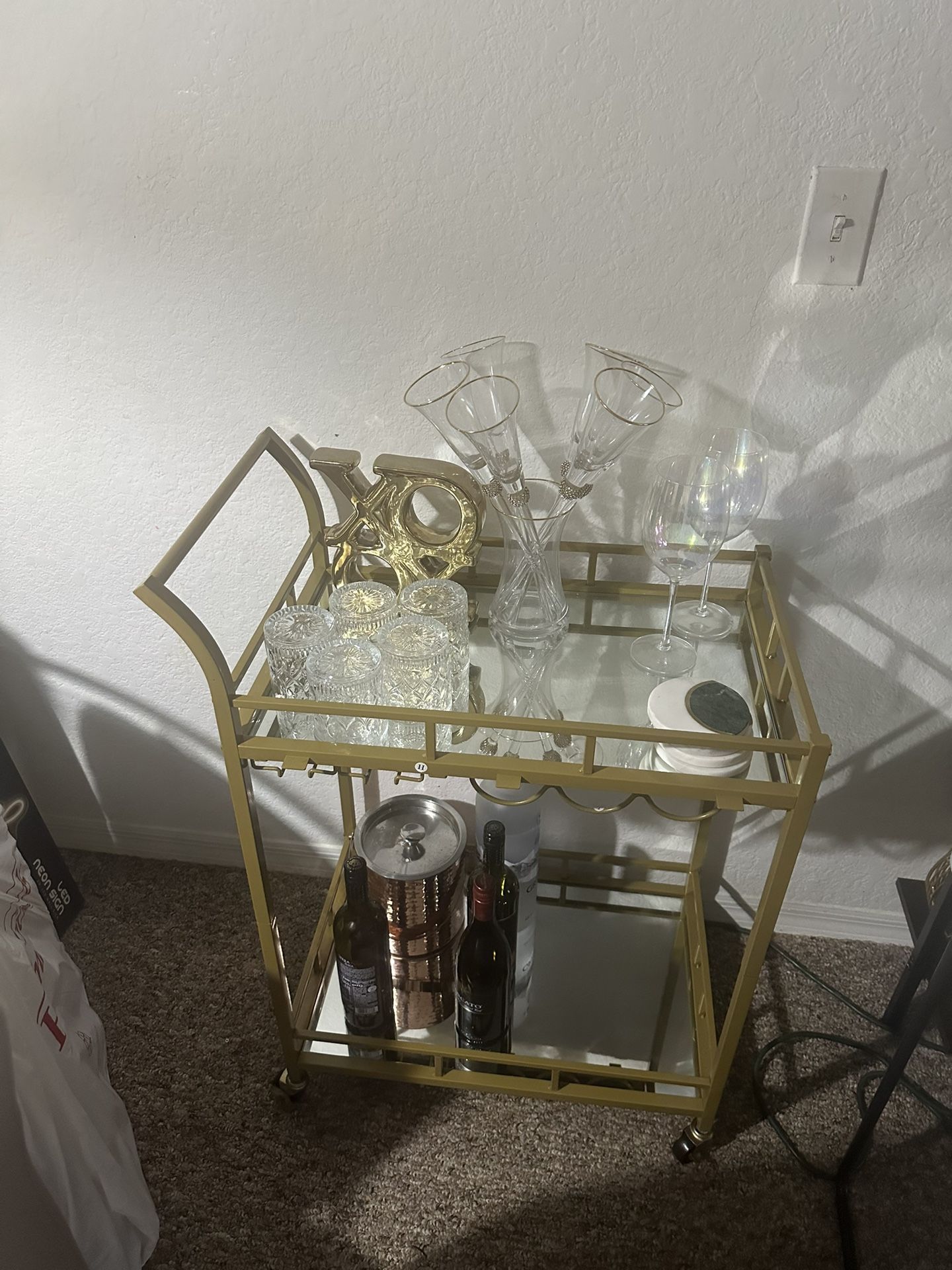 Bar Cart Gold With Glass Holder