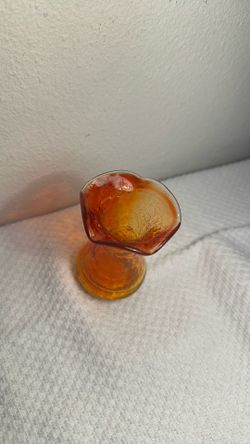 Vintage , Minature Amberina Crackle Glass Vase