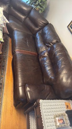 Sectional L shaped real leather reclining