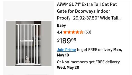 Extra Tall Pet Gate for Doorways Indoor Proof Wide Tall Dog Puppy Safety Baby Gate for Cat Pet, Pressure Mounted No Drill Walk Through White Metal