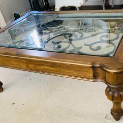 Coffee table. Solid wood and ironwork. New.