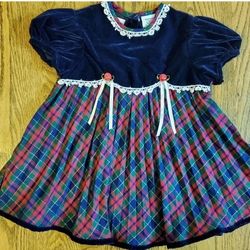 Vintage Youngland Girls 24M Plaid Fancy Short Sleeve Dress