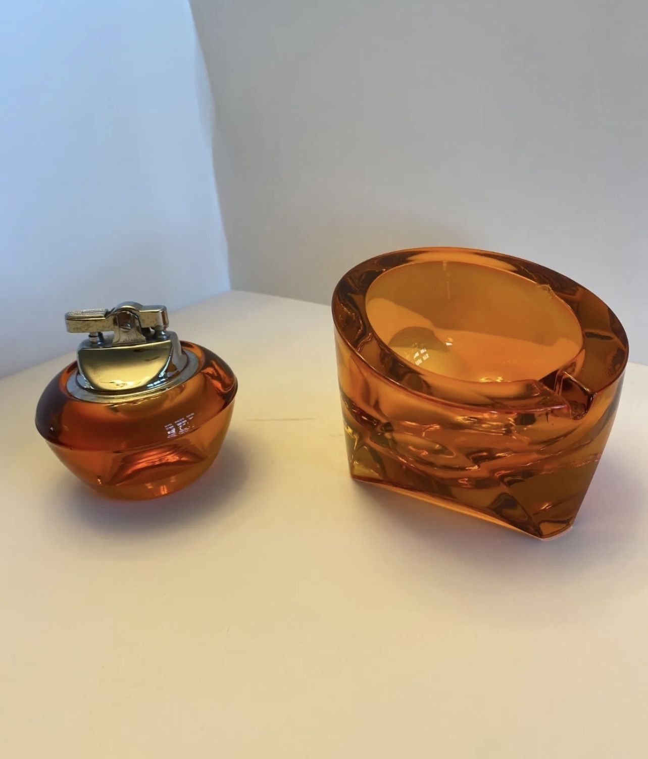 Vintage Viking Orange Glass Ashtray And Lighter Set