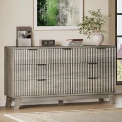 7 Drawer Grey Oak Fluted Dresser - Brand New In Box