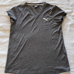 Puma Charcoal Gray V-Neck Tee with White Puma Logo.