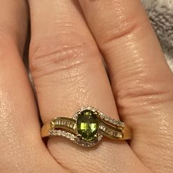AAA Natural Calabar Green Tourmaline & Diamond Ring - Sz 8 - new! 
