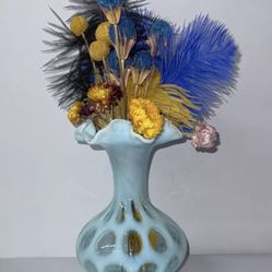 Vintage  striking blue opalescent hue is complemented by the classic coin dot pattern, a signature of the Fenton art glass line