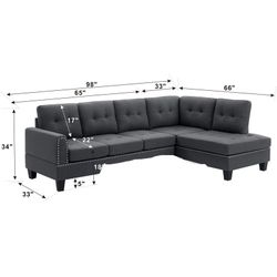 2 - Piece Upholstered Sectional Couch - Gray (Pickup Only) Must Go