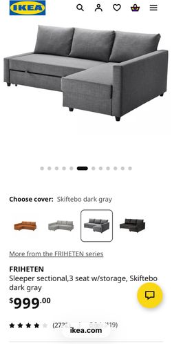 FRIHETENSofa Sleeper sectional,3 seat w/storage, Skiftebo dark grey