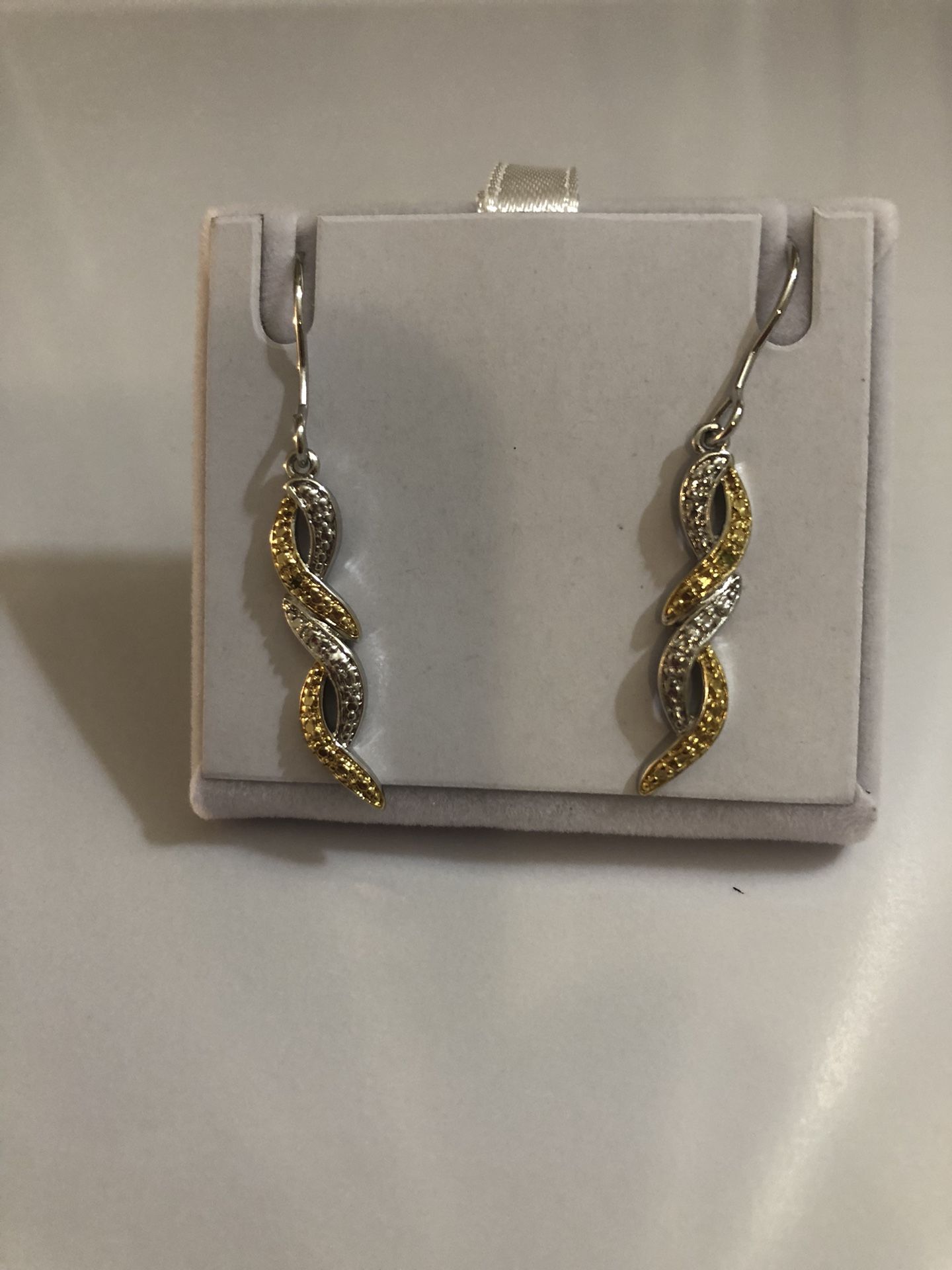 NIB Genuine yellow diamond Earrings, rhodium over brass
