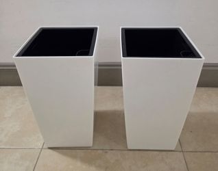** PRICE DROP ** PAIR of 16" (Tall) Square White Planters with Irrigation (2 for $35) @ Lasting Creations