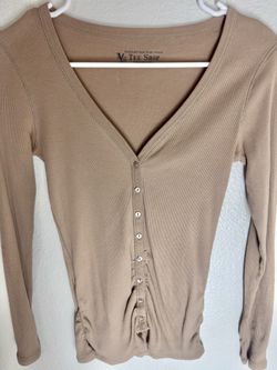 Vintage Y2K Victoria's Secret "Tee Shop" Brown Ribbed Knit Henley Top