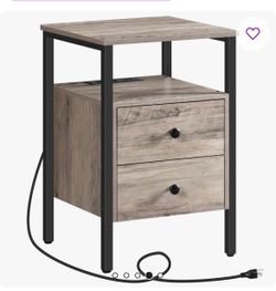 Drawer 23.6" Tall Iron Nightstand with Storage and Built-In Outlets