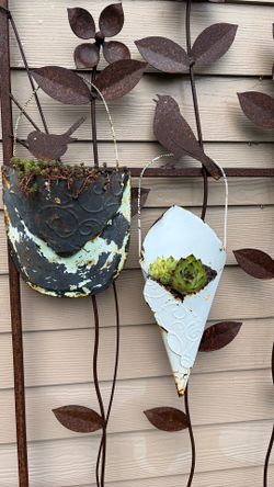 Rustic Chippy Metal Hanging Planters $7 each or all for $15