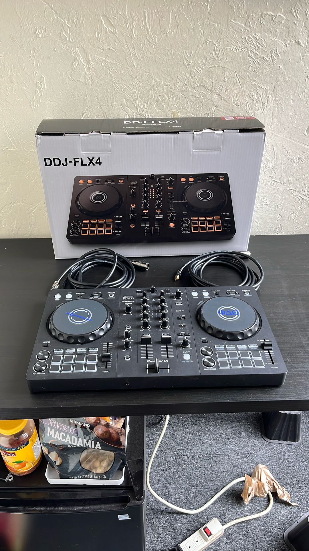 DDJ-FLX4, Audio Cables, And USB Stick With 2000+ Songs