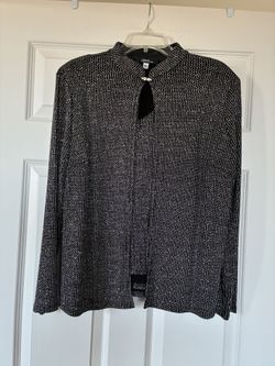 Elegant Onyx Black And Silver Glitters Cardigan Jacket With Tank Top