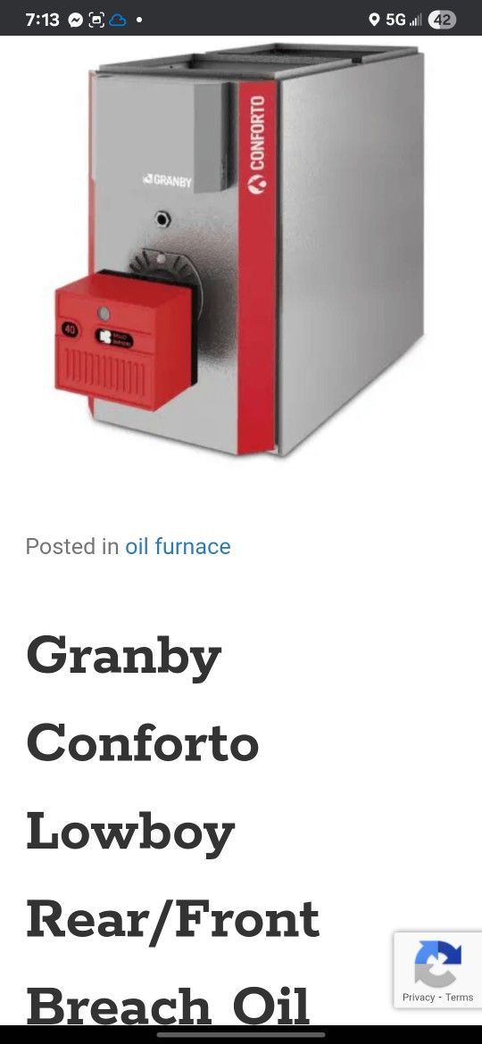 Grandy Confronto Oil Fired Warm Air Furnace Brand New $2,000