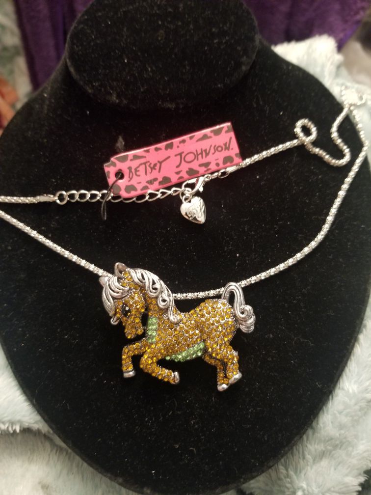 Betsey Johnson little pony sweater necklace/ brooch.