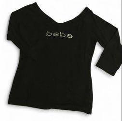 Bebe Black Long Sleeve Top with Rhinestone Logo
