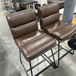 26.5" Faux Leather Counter Stool in Brown (Set of 2)