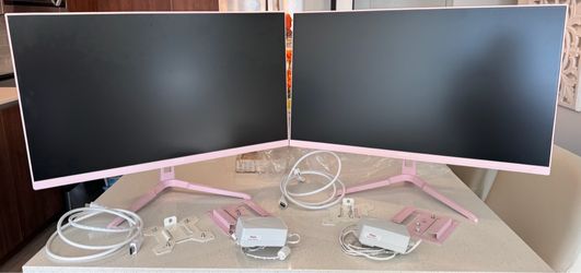 2 Pixio computer monitors: Pixio PX246 Wave Pink 24 inch 120Hz Refresh Rate FHD 1080p Resolution IPS Panel 4ms GTG Response Time Gaming Monitor with A