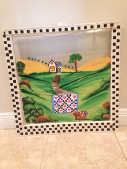 Hand painted vintage window pane. Excellent condition ! $60