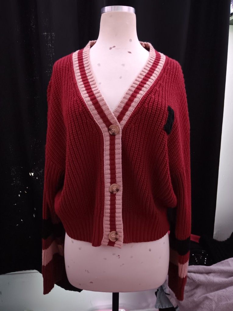 Red Cardigan Button Up