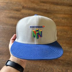 Nintendo 64 blue and grey gaming snapback hat