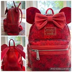 Disney Parks Loungefly Red Sequin Minnie Mouse Mini Backpack