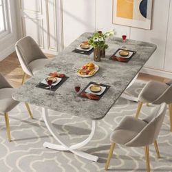 gray color 63" M-o-d-e-r-n D-i-n-ing T-a-b-le K-itch-en T-a-ble with Faux Marble Table Top (table only)