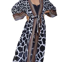 Women's Kimono Cardigan Batwing Sleeve tie dye Cover ups with Belt