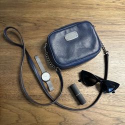 Michael Kors Navy Blue Pebbled Leather Crossbody Bag in great condition!