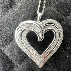 Womens 1 CT. T.W. Natural White Diamond Sterling Silver Heart Pendant Necklace