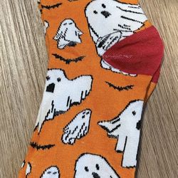 Adult Orange Ghost Halloween Socks 