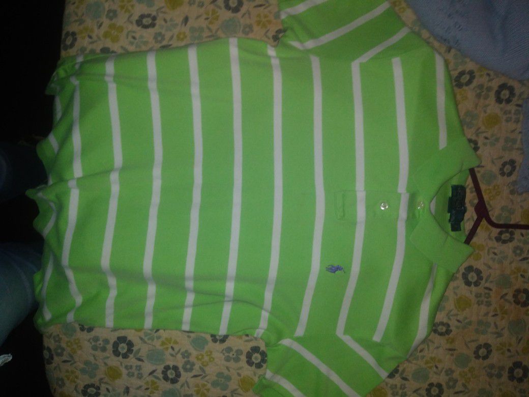 Men's Size Small Ralph Lauren Green N White Striped Shirt