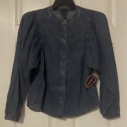Brand New Denim Long Sleeve Button Up Tops Sizes XS & S Juniors $6,00 Each