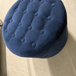 Round Storage Ottoman Velvet Button Tufted Ottoman with Removable Lid