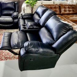 17A1G21*__ Comfort Sofa And Loveseat, Leather,Black* Brand New * In Stock  *P A Y   E A S I L Y👉GetNowWith$50PayLater